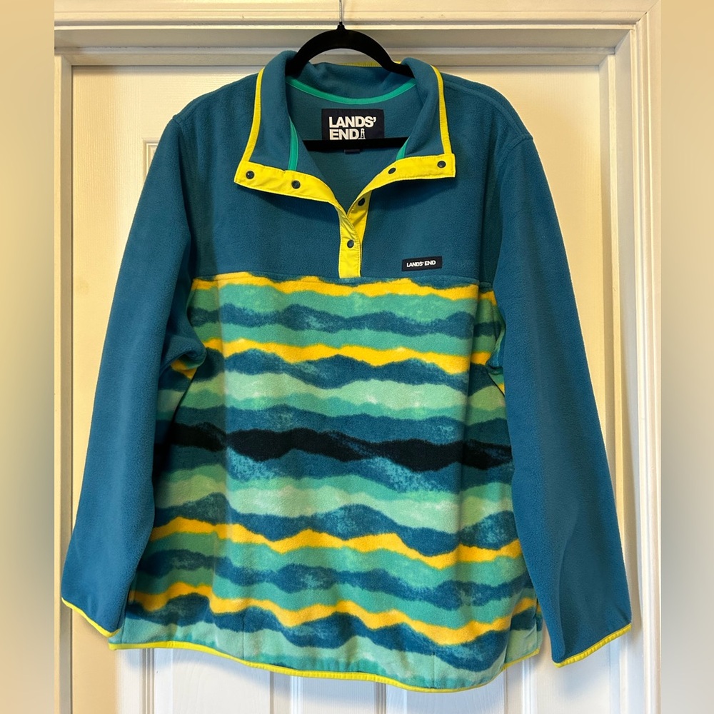 Lands’ End Heritage Fleece Pullover - Teal Mountain Ombr - Size 2x View 2